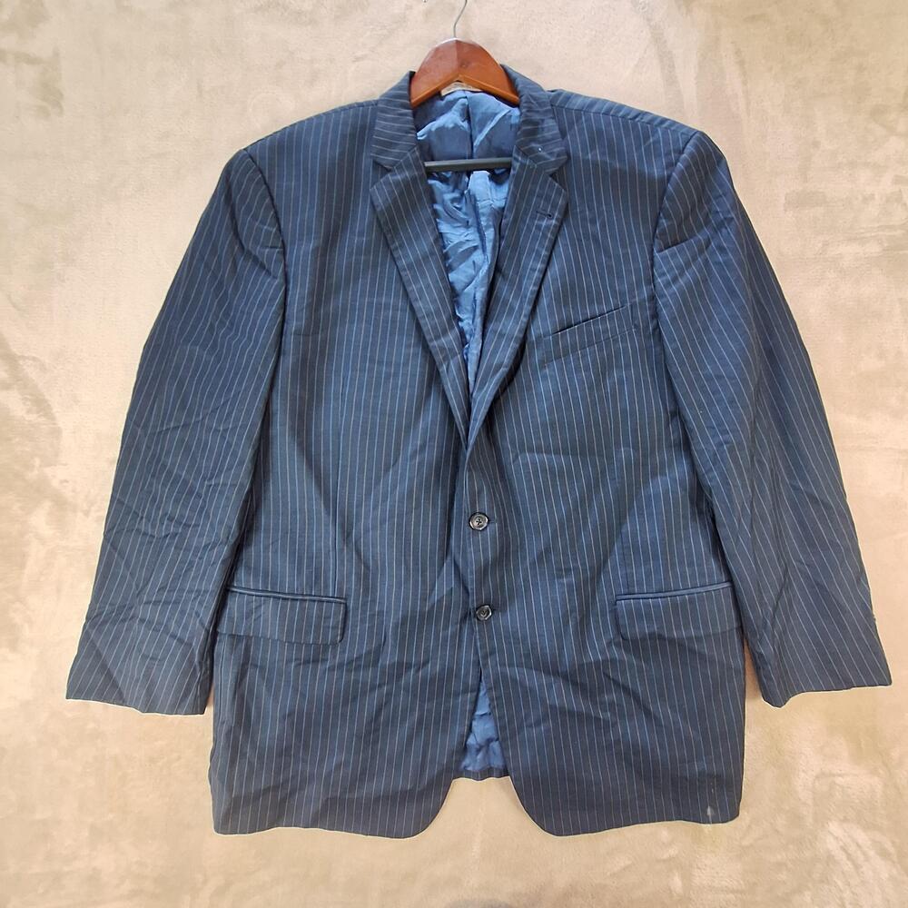 Joseph Abboud Suit Jacket Mens 50 Long Blue Wool Stripe Double Vent 2 Button USA
